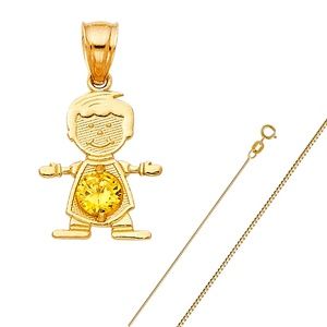 14K Yellow Gold November Birthstone CZ Boy Pendant